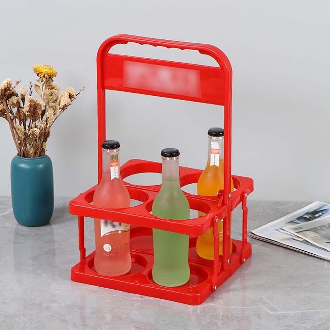 Portable Plastic Drink Carrier, Reusable Red Beer Bottle Coffee Cup Holder - Image 3