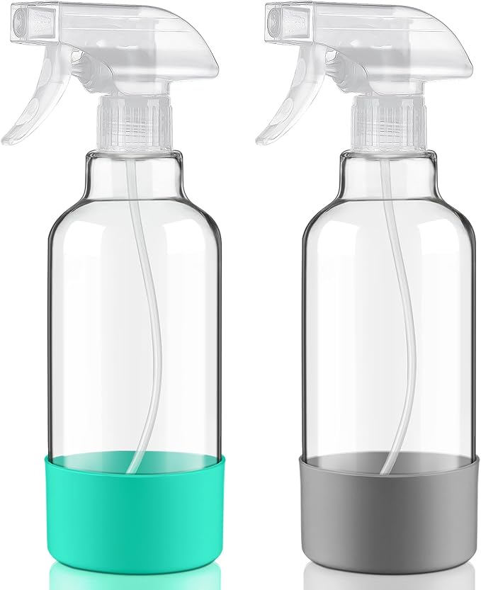 Glass Spray Bottles with Silicone Sleeve 16.9oz 2 Pack Empty Spray Bottle by Hethyo