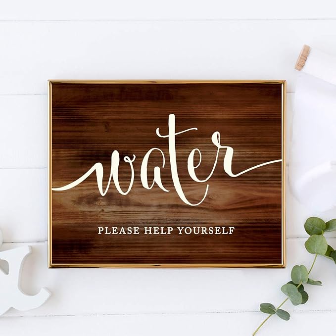 Andaz Press Wedding Party Signs, Rustic Wood Print, 8.5x11-inch, Water Please - Image 2