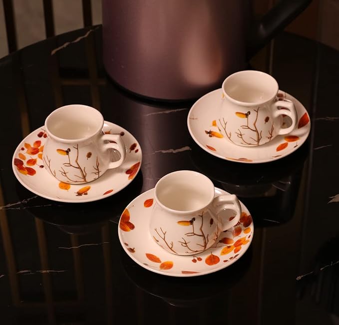 GuangYang 2.5 oz Espresso Cups and Saucers set of 6, Fall Design - Image 7