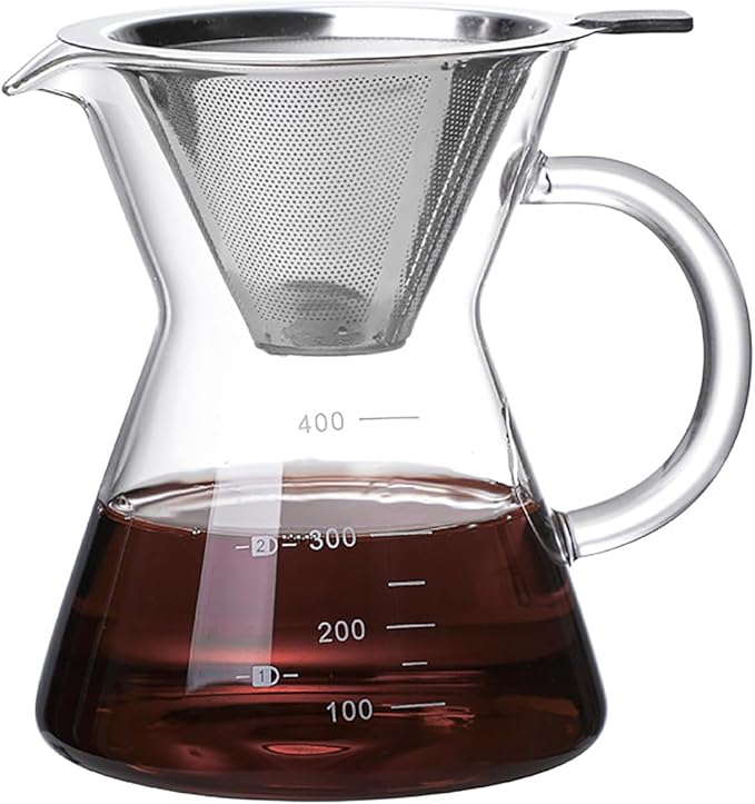 Pour Over Coffee Maker with Reusable Stainless Steel Drip Filter, Glass Drip by COFISUKI