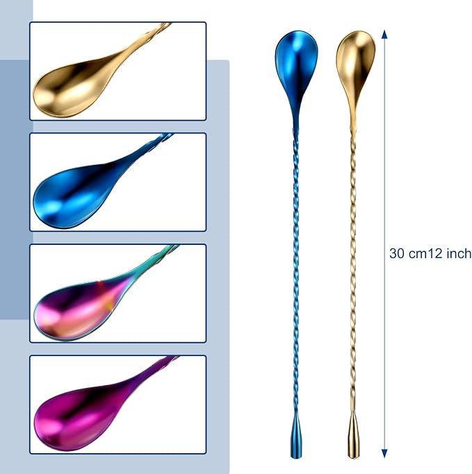 Boao 4 Pcs 12 Inch Cocktail Spoon Coffee Spoons Bar Stirring Spoon Long Handle - Image 2