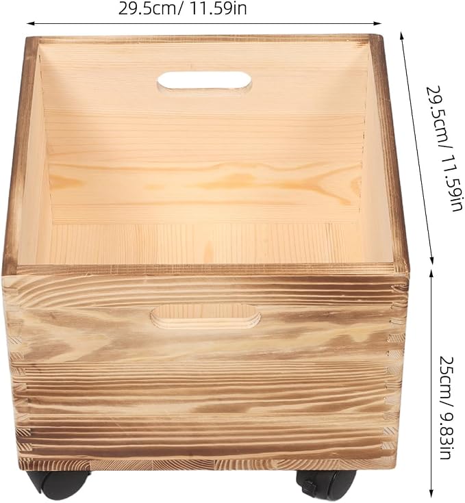 Unfinished Wood Crate: Rolling Crate On Wheels, Office Storage Cube Record - Image 2