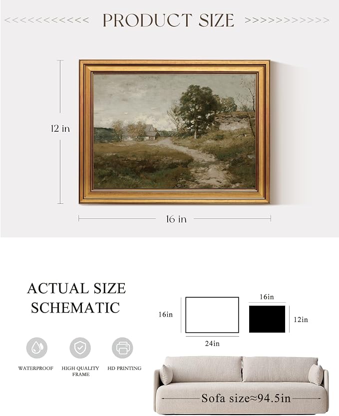 ARPEOTCY Gold Framed Canvas Wall Art, Country Road Landscape Art Prints - Image 4