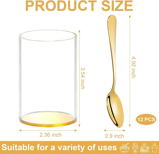 12 Pcs Gold Coffee Spoons with Holder 4.92 Inch Demitasse Espresso Spoons Mini - Image 2
