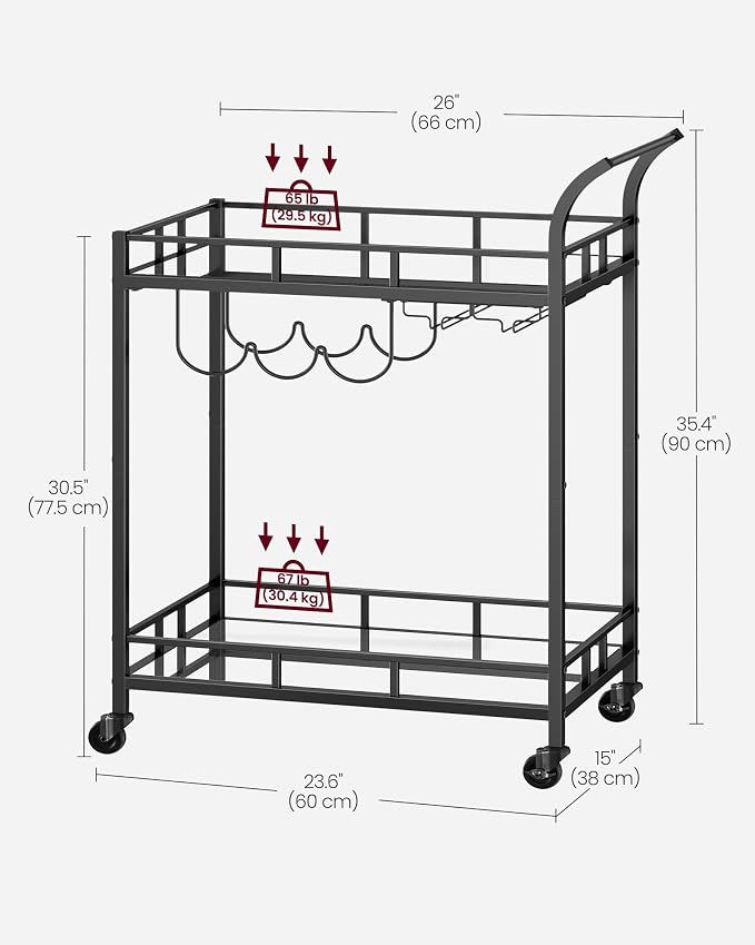 VASAGLE Bar Cart Black, Home Bar Serving Cart, Wine Cart - Image 7