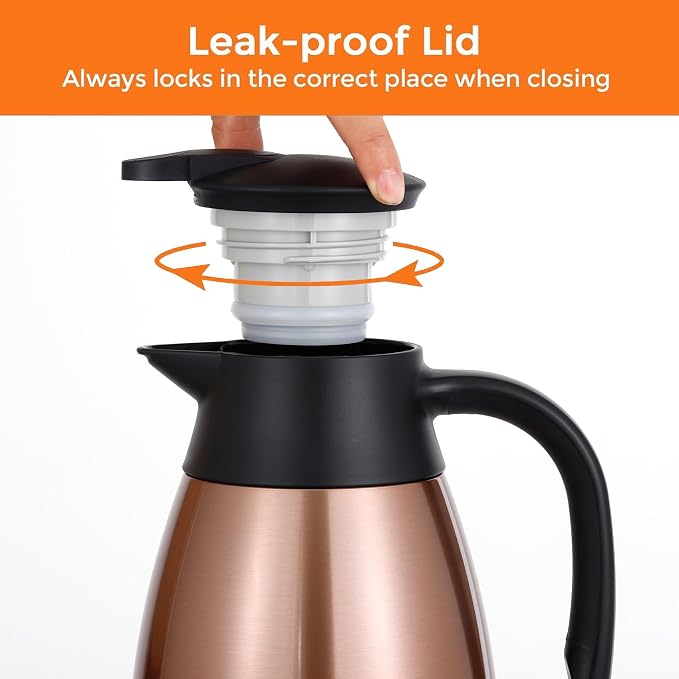 Tiken 68 Oz Thermal Coffee Carafe, Stainless Steel Insulated Vacuum Coffee - Image 4