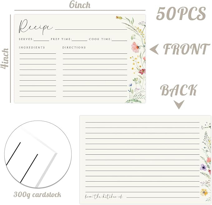 JOETMAE 50PCS Floral 4×6 Recipe Cards - Image 2