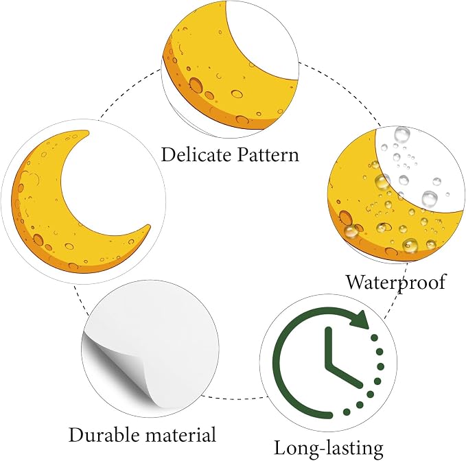 CREATCABIN 128Pcs Moon Stickers Small Round Decal Self-Adhesive Waterproof - Image 3