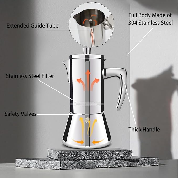 4 Cup Thickened 304 Stainless Steel Moka Pot Stovetop Espresso Maker Cafeteras - Image 3