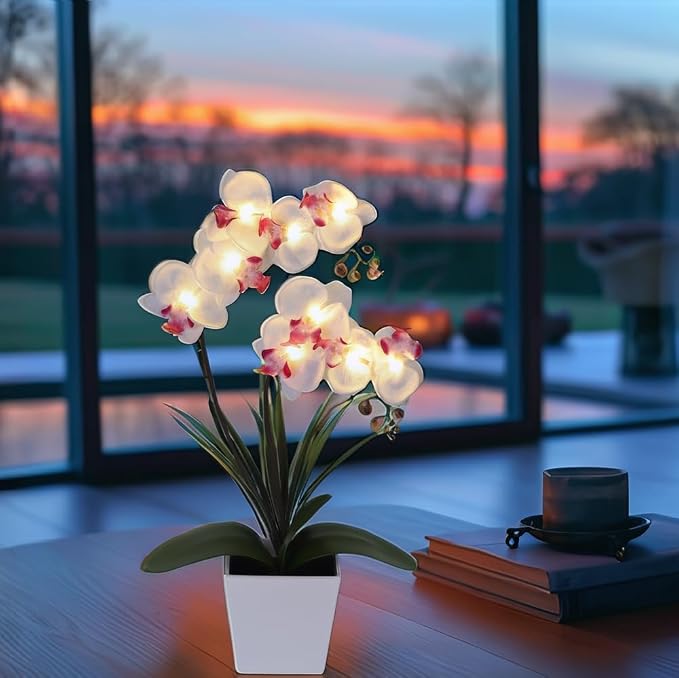 HOMESEASONS Orchid Lamp-LED Lighted Orchid Arrangements, Pre Lit Artificial - Image 3