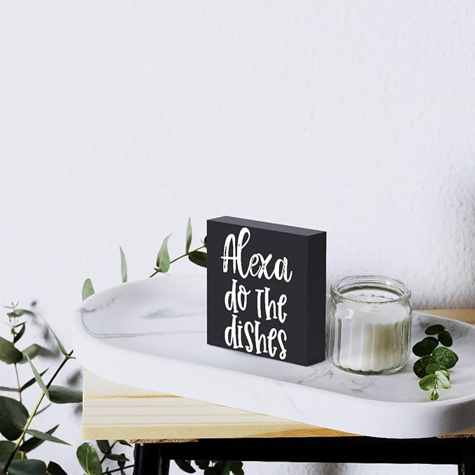 Funny Kitchen Wooden Box Sign Plaque Alexa Do the Dishes Black Wood Box Sign - Image 6