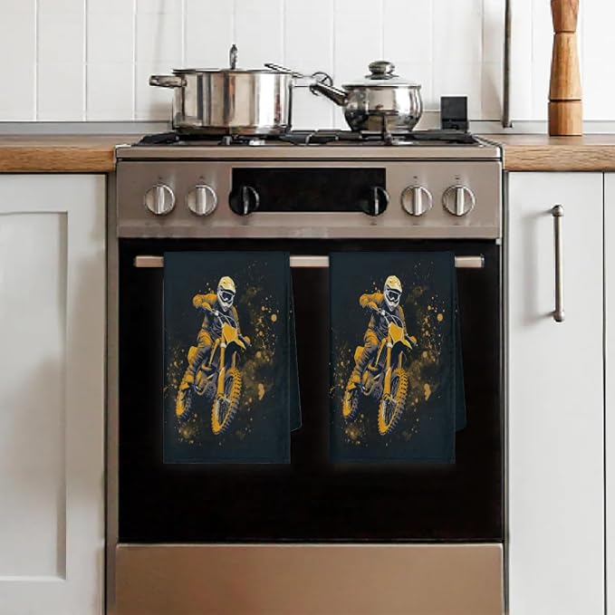 Yellow Motorcycle Kitchen Towels Set of 2 Absorbent Drying Dish Towels - Image 7