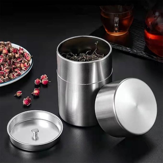 Tyenaza Tea Canister, Stainless Steel Tea Tins, Textured Tea/Coffee/Sugar - Image 3