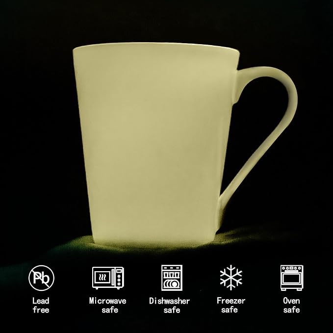 11 Oz Plain White Fine Bone China Coffee Mugs Set of 2, V-Shaped Latte Mug - Image 3