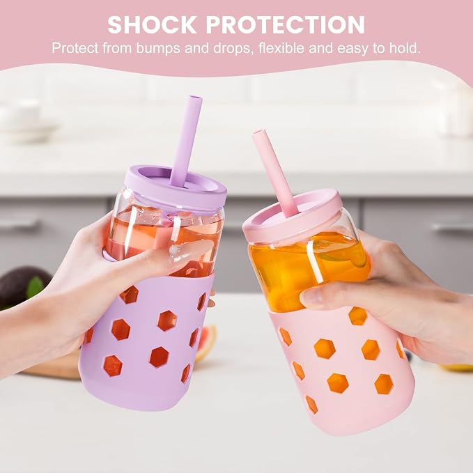 Mrsdry Glass Cups with Lids and Straws, 16oz Drinking Glasses Set with Silicone - Image 8