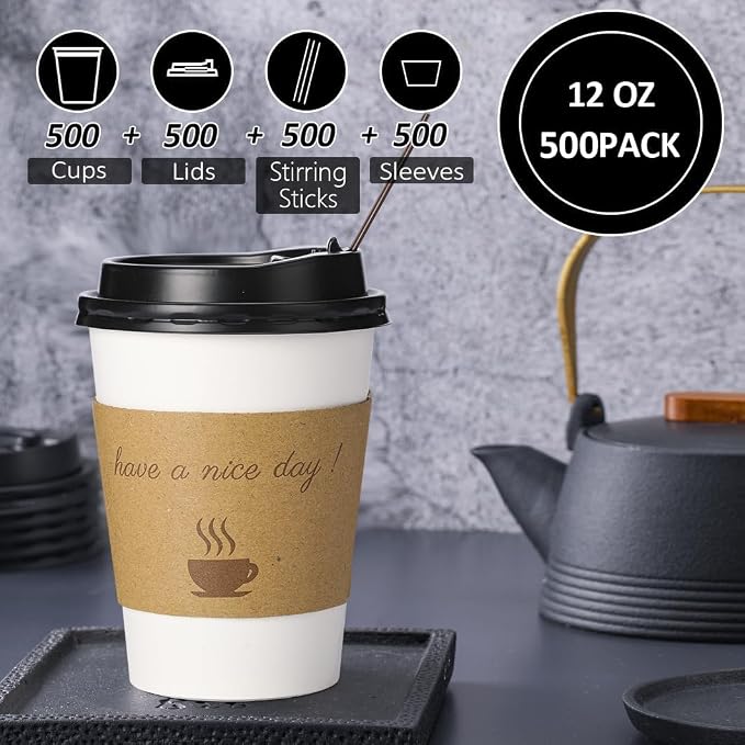 BYSNOW 500 pack 12 oz Disposable Coffee Cups - Image 4