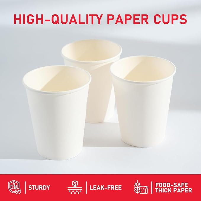 12 oz 300 Pack Paper Coffee Cups, Hot Paper Cups, Thickened Leak-Free White - Image 3