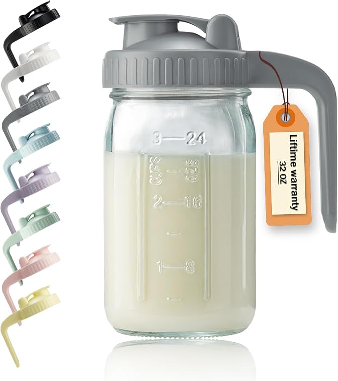 32oz Glass Pitcher with Lid & V-shaped Pour Spout by miradexic