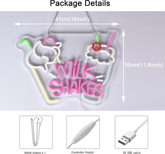 Milk Shakes Neon Sign, Milkshake LED Light, Ice Cream Shop Frozen Yogurt Bar - Image 3