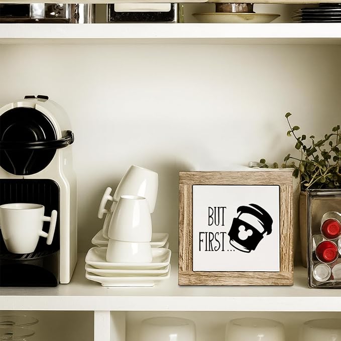 Coffee Bar Decor Sign, But First Coffee Sign, Rustic Wooden Tabletop Decor - Image 5