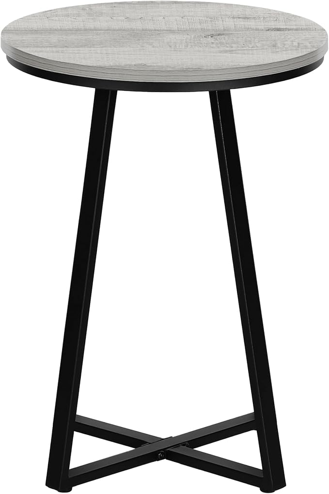 Round End Table with Grey Wood-Look Top and Black Metal X-Base, Modern Side - Image 6