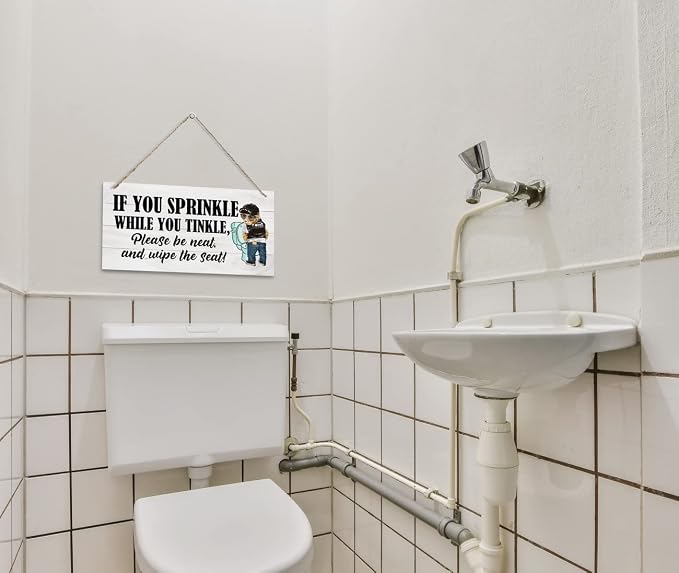 Funny Toilet Wood Decor Sign, If You Sprinkle While You Tinkle Please Be Neat - Image 4