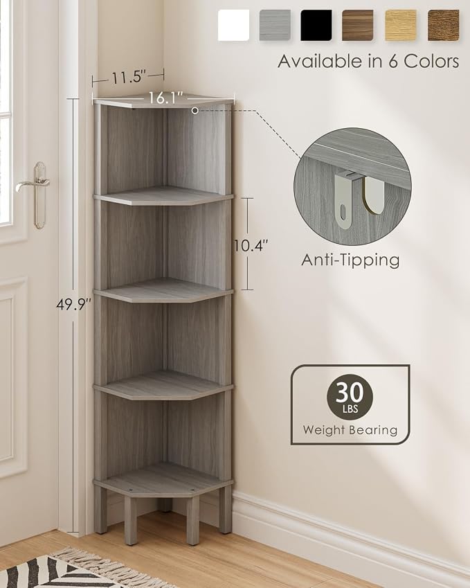 Corner Shelf, 5 Tier Corner Bookshelf, Display Corner Shelf Stand - Image 2