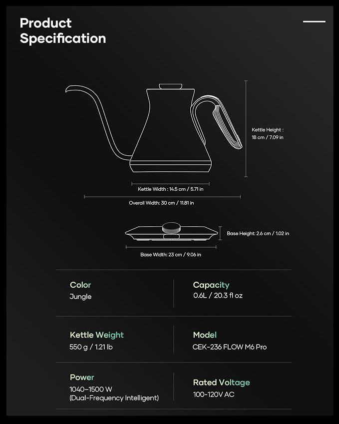 Cocinare Gooseneck Electric Kettle, ±0.5°F Precise Temperature Control - Image 9
