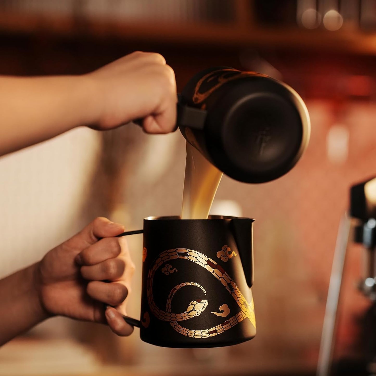 MHW-3BOMBER Espresso Steaming Pitcher Milk Frothing Pitcher Stainless Steel Milk Coffee Cappuccino Latte Art Barista Cup (5.0 Black(printing), 20 Ounces) P5161S-OS