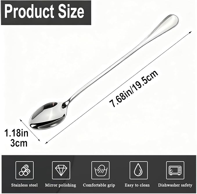 10pcs Long Handleice Tea Spoon, Long Cocktail mixing Stir Spoon, Stainless - Image 2
