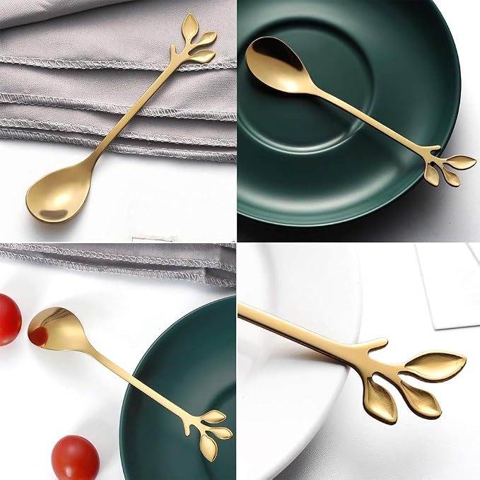 AnSaw 8-Pack Elegant Gold Leaf 4.7" Espresso Spoons - Image 9