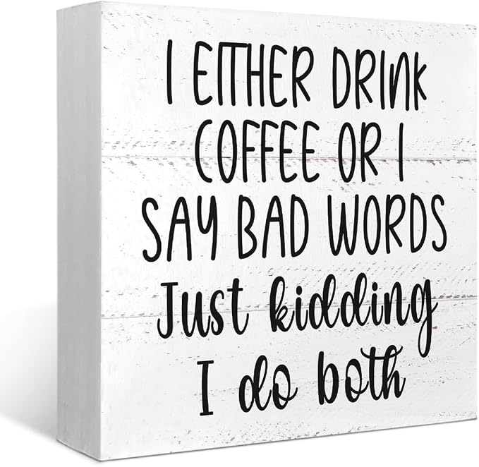 Mtrgdn Coffee Bar Accessories Sign Decor, Funny Coffee Station Corner Wooden by MtrgdnHomeDecor