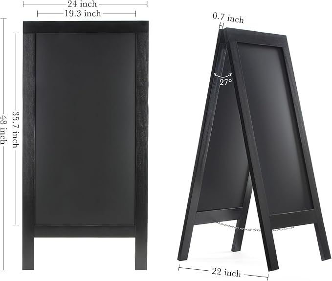 DAHAPYBOO Sandwich Board 48"x24" Solid Pine Wood Rustic Black, Chalk Board Sign - Image 4