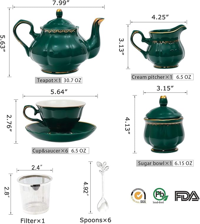 CHENP.HMC Tea Set 22-Piece Porcelain Ceramic Coffee Tea Sets Cups Saucer Service - Image 4