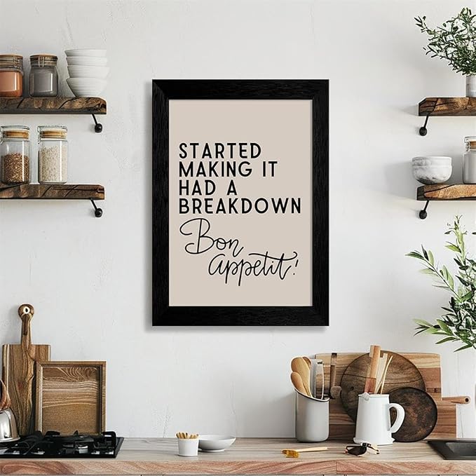 Black Framed Funny Modern Kitchen Wall Art 20x30 inch Bon Appetit Quotes Canvas - Image 5