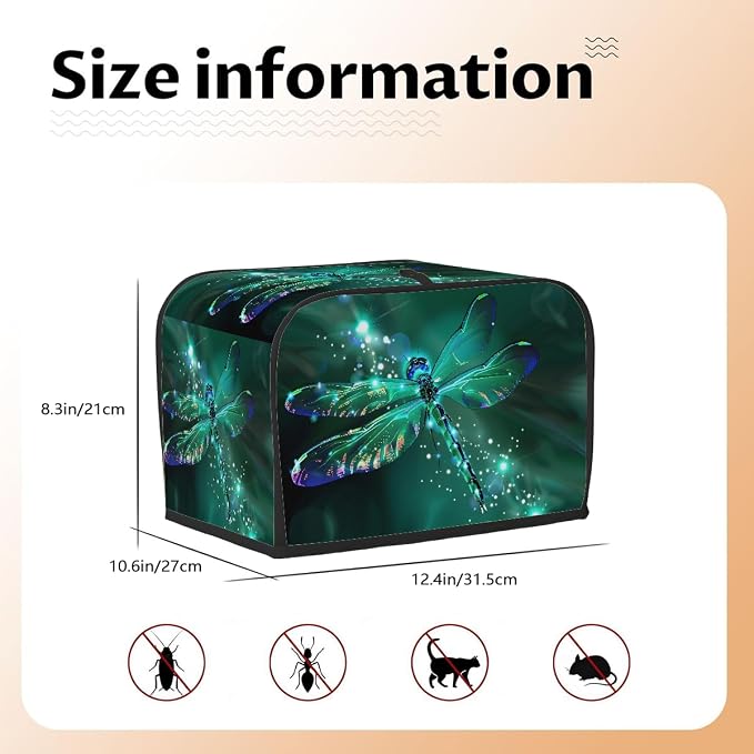 Vintage Green Dragonfly Toaster Cover 4 Slice Wide Slot Washable Appliance - Image 5