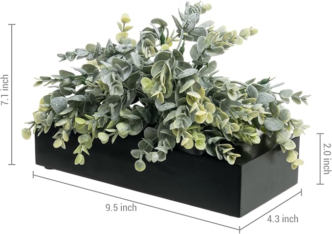 MyGift Artificial Eucalyptus Plant in Black Wood Decorative Planter Pot - Image 5