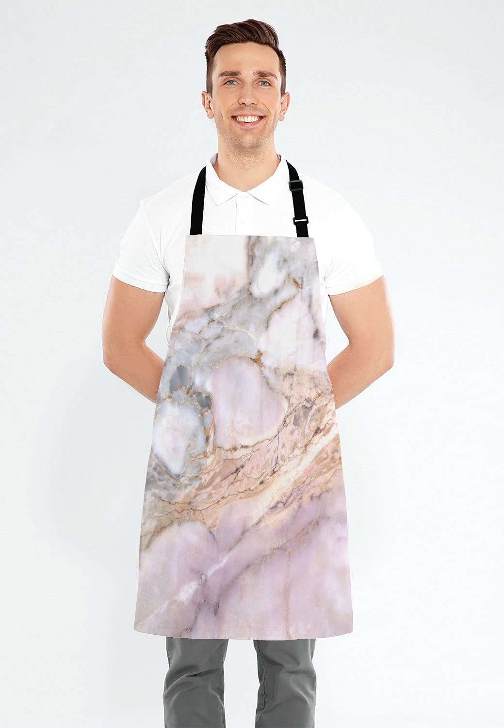 Pink Marble texture Apron for Women and Men, Adjustable Kitchen Chef Apron for Cooking Baking - Cute Birthday, Anniversary, Mother's Day Apron Presents for Mom Wife Girlfriend Aunt Grandma