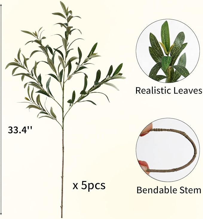 Leftover 5 Pcs 33.4'' Faux Olive Branches - Image 2