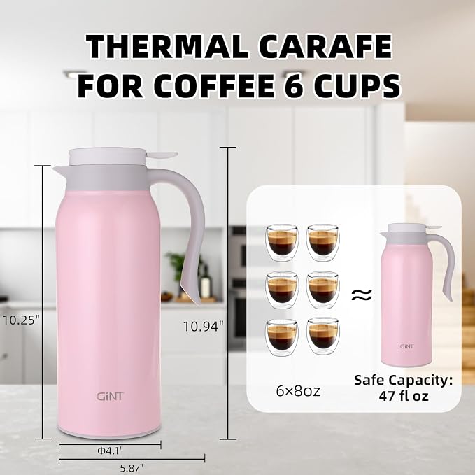 GiNT 51 Oz Stainless Steel Thermal Coffee Carafe, Double Walled Vacuum - Image 6