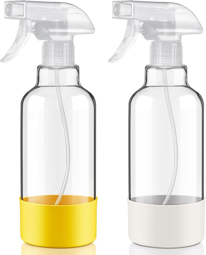 Glass Spray Bottles with Silicone Sleeve 16.9oz 2 Pack Empty Spray Bottle by Hethyo