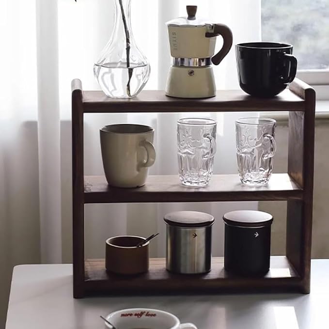 MRYBD 3-Tier Wooden Coffee Mug Display Rack Walnut Color Solid Wood Cup Holder - Image 3
