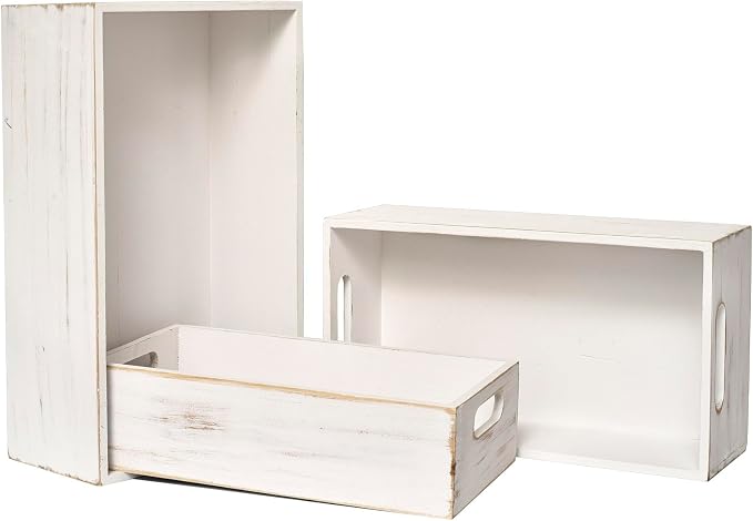 Set of 3 White Wooden Boxes for Storage Small Crates for Display and Organizing - Image 4