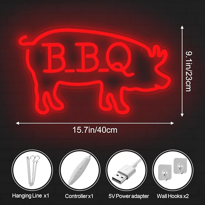 BBQ Pigs LED Neon Sign, Cute Pig LED Light - Image 3