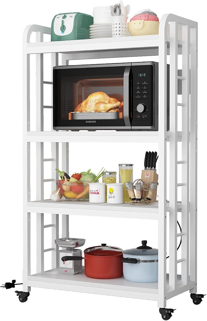 SIREDEEP Bakers Rack with Power Outlet ，4-Tier Kitchen Baker's Rack, Microwave - Image 3