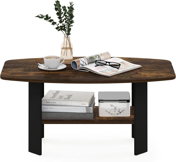 Furinno Simple Coffee Table, 2-Tier Small Coffee Table wih Open Shelf, Side - Image 4