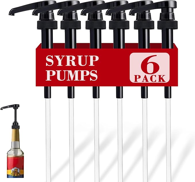 6 Pack Black Syrup Pumps Leak Proof Coffee Syrup Dispenser, Fits 25.4 Oz Coffee by DupakSYS