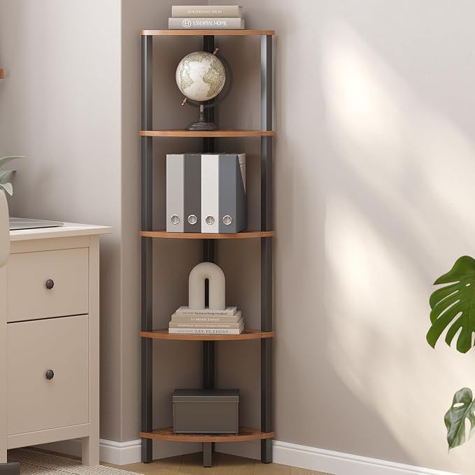 VIMBER Corner Shelf, 5-Tier Corner Bookshelf, Industrial Corner Ladder Shelf - Image 2