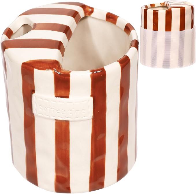 Ceramic Coffee Mug with Sip Hole - 10oz Retro Hand-Painted Striped Art Multiple by Yodamiack